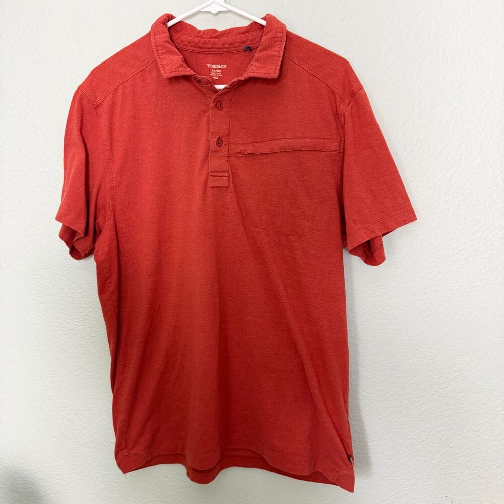 Toad Co Polo Large Rust Orange Mens Size L Zip Chest Pocket 2016 Motile Organic